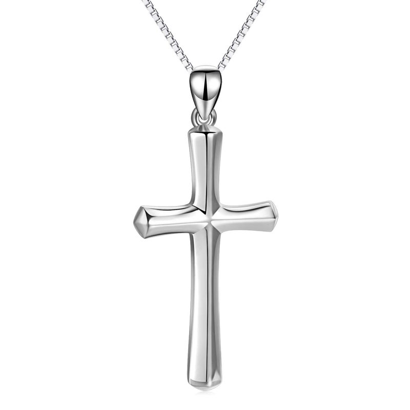 LUHE Cross Necklace Women Sterling Silver Religious Engraved Faith Hope Love Cross Pendant Necklace Jewelry Christmas Gifts for Women Unisex (Cross Necklace-Silver) - Image 1